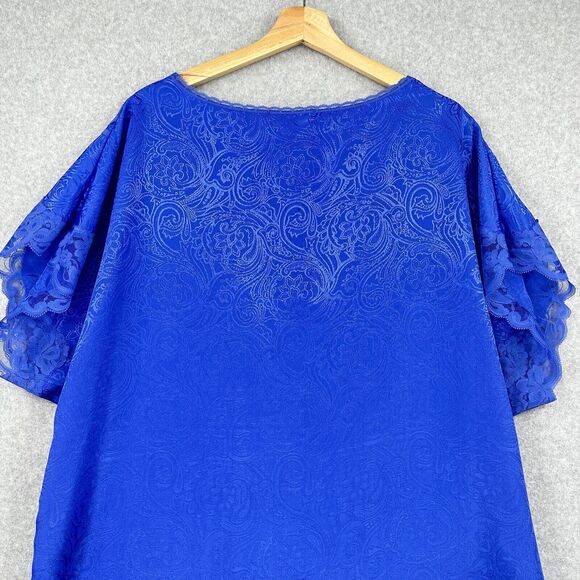 VTG Val Mode Nightgown 2X Purple Floral Lace Short Sleeve Button Front Lingerie - Picture 6 of 13